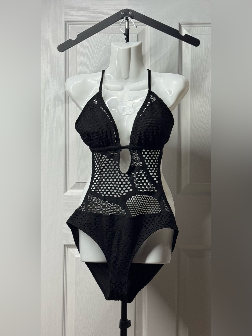 H&M Black Crochet Cutout Lace Swimsuit Size 12